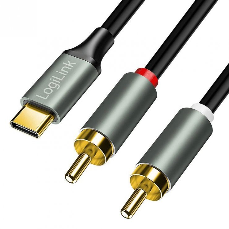 Imagine Cablu audio USB type C la 2 x RCA 1m Negru, Logilink CUA0140
