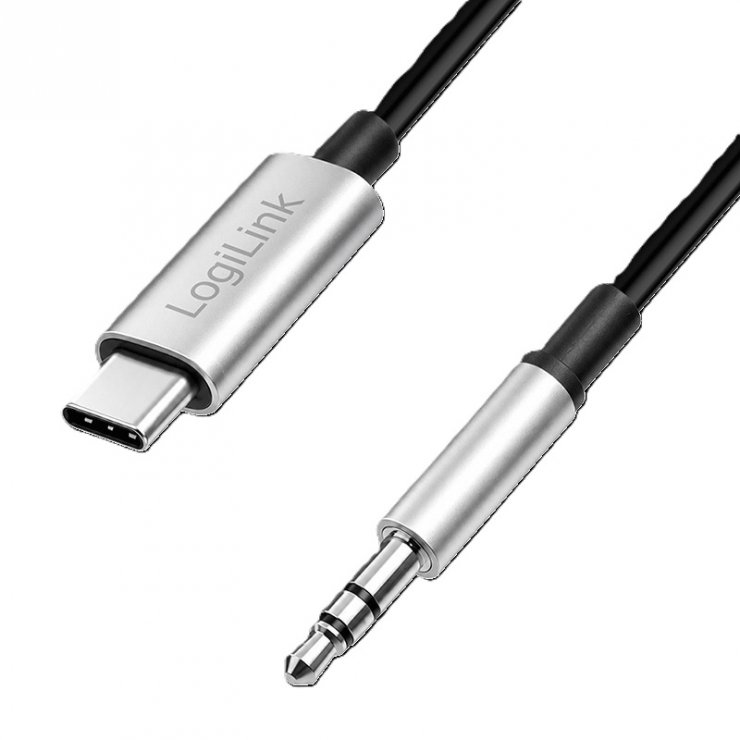 Imagine Cablu audio USB type C la jack stereo 3.5mm DAC 2m Negru, Logilink CUA0151