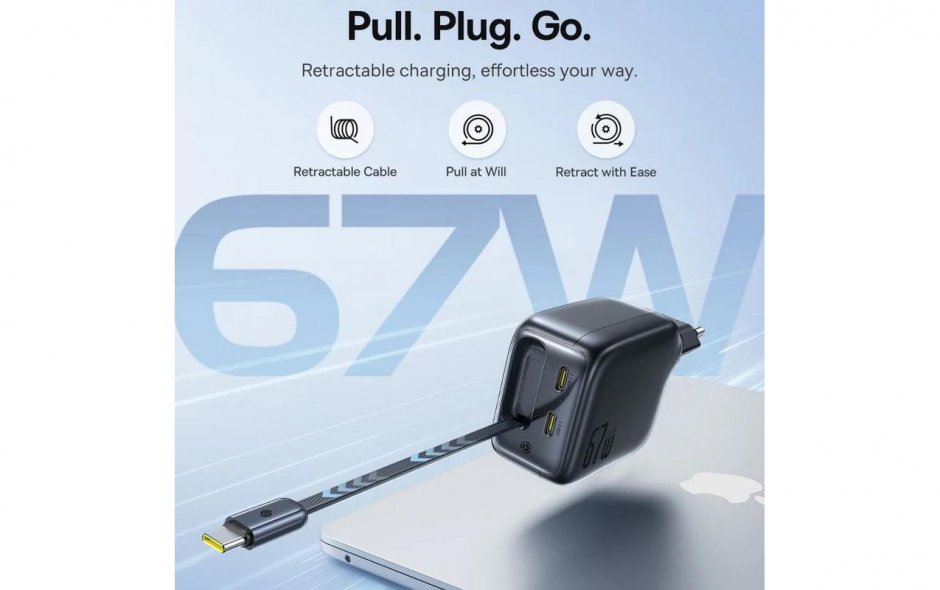 Imagine Incarcator priza 2 x USB-C + cablu USB Type C GaN 67W, Baseus E0121E00