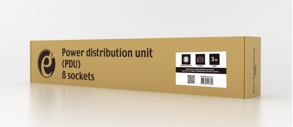 Imagine Prelungitor PDU C14 la 8 x Schuko 3m, Gembird EG-PDU-014-C14