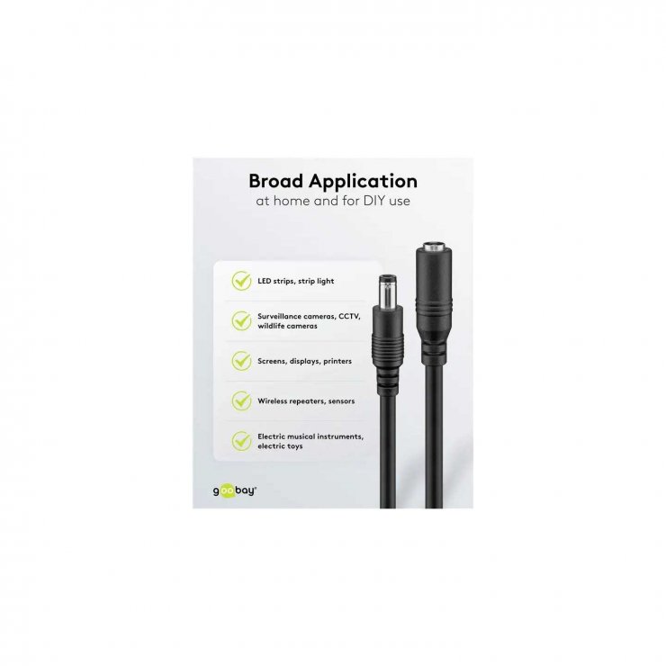 Imagine Cablu prelungitor alimentare DC 5.5x2.5mm T-M 5m Negru, Goobay G76673