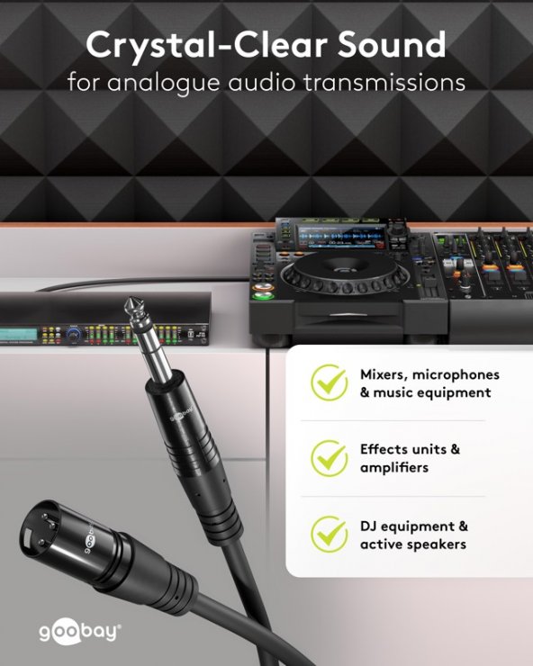 Imagine Cablu audio XLR 3 pini la jack stereo 6.35mm T-T 1m Negru, Goobay G80049