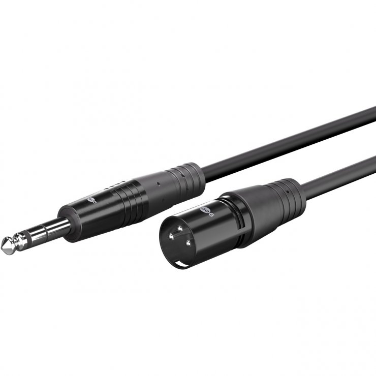 Imagine Cablu audio XLR 3 pini la jack stereo 6.35mm T-T 10m Negru, Goobay G80054