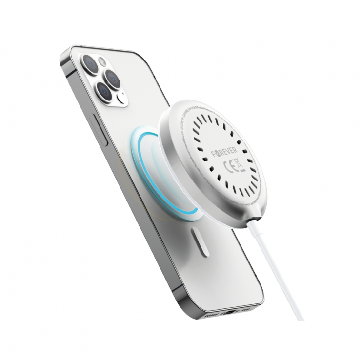 Imagine Incarcator magnetic wireless la USB type C Qi2 15W Alb, MAWC-300