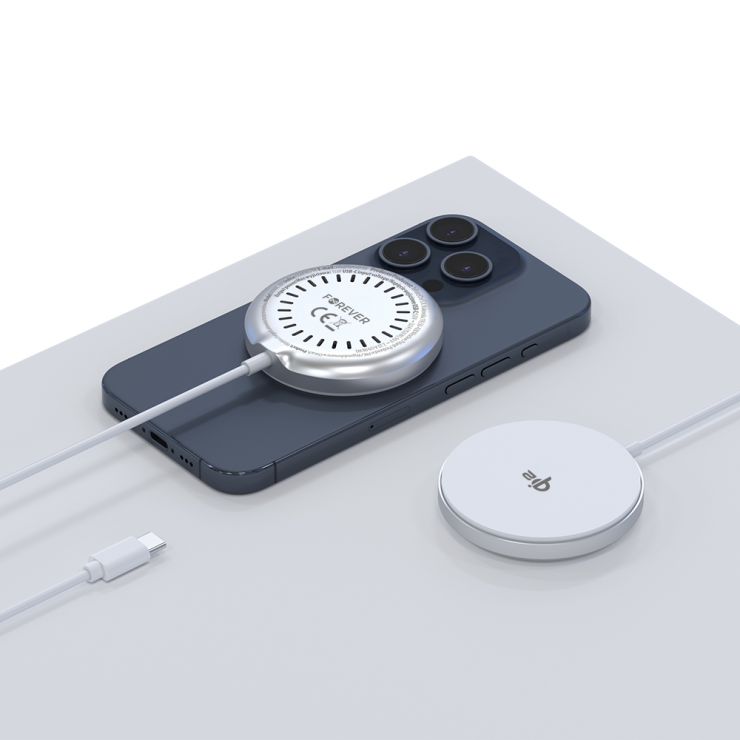 Imagine Incarcator magnetic wireless la USB type C Qi2 15W Alb, MAWC-300