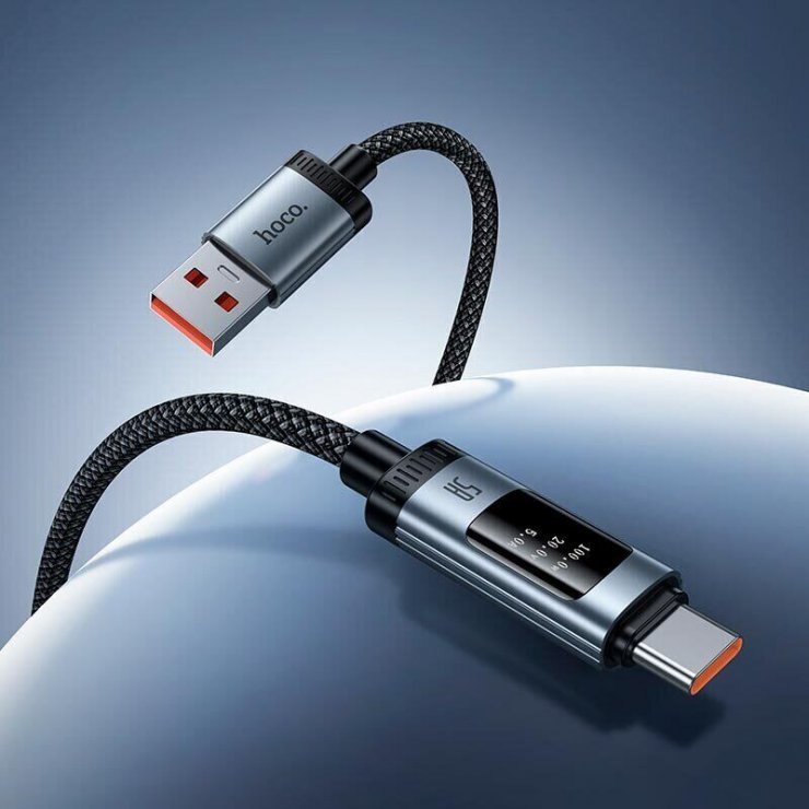 Imagine Cablu USB 2.0 type C la USB-A 100W cu display 1.2m Negru, Hoco U148