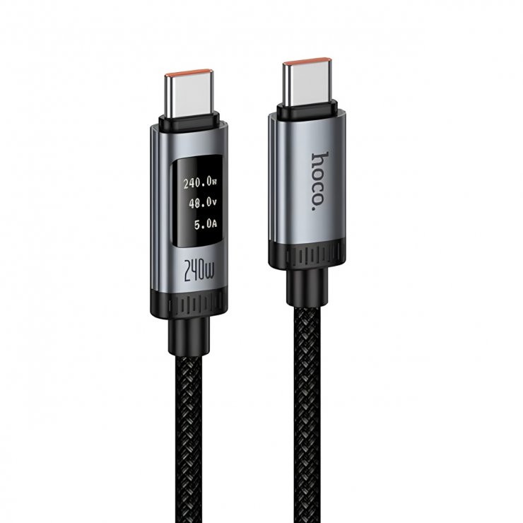 Imagine Cablu USB 2.0 type C la USB type C 240W cu display 1.2m Negru, Hoco U148
