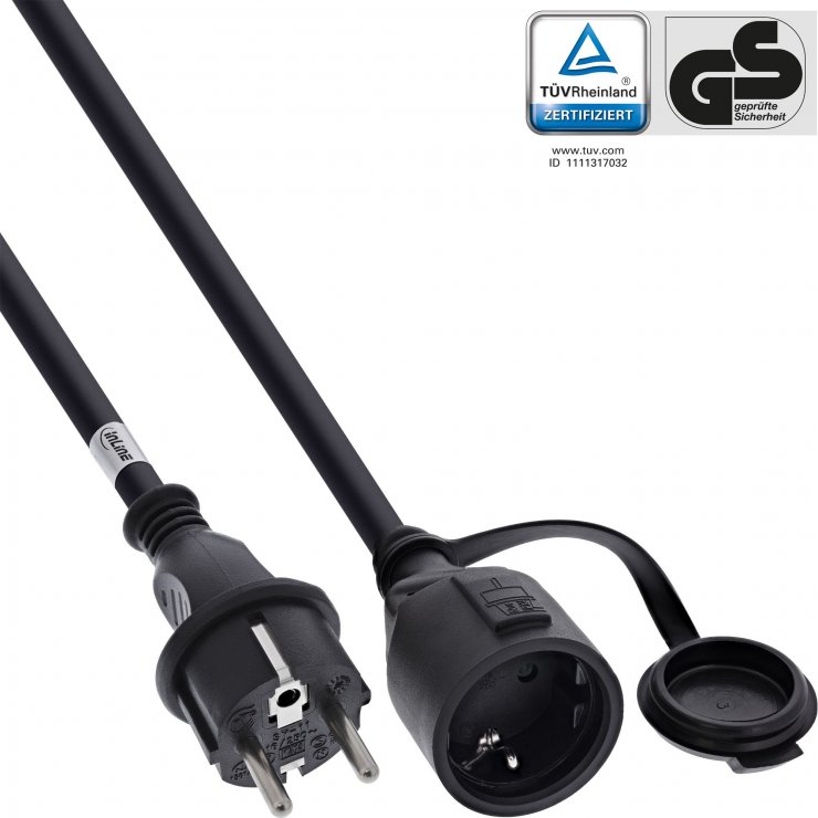 Imagine Cablu prelungitor Schuko exterior IP44 T-M 10m Negru, InLine IL16010S