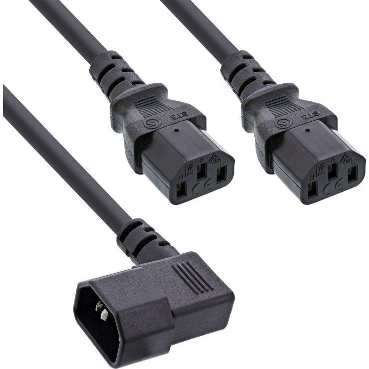 Imagine Cablu alimentare C14 la 2 x C13 unghi/drept 1m Negru, InLine IL16633B