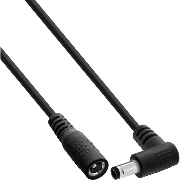 Imagine Cablu prelungitor alimentare DC 5.5x2.1mm M-T drept/unghi 1m Negru, InLine IL26901L