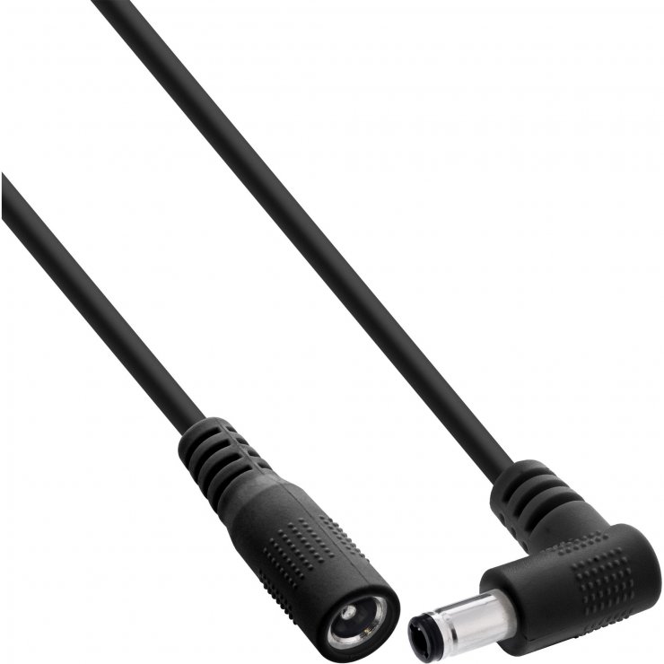 Imagine Cablu prelungitor alimentare DC 5.5x2.1mm M-T drept/unghi 3m Negru, InLine IL26903L