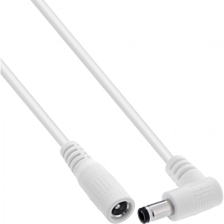 Imagine Cablu prelungitor alimentare DC 5.5x2.1mm M-T drept/unghi 5m Alb, InLine IL26905M