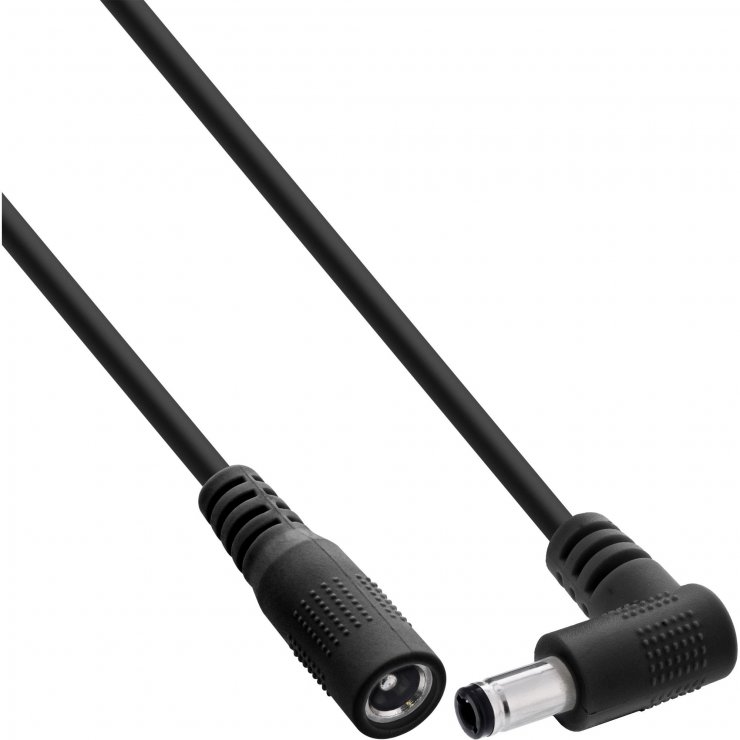 Imagine Cablu prelungitor alimentare DC 5.5x2.5mm M-T drept/unghi 0.2m Negru, InLine IL26906J