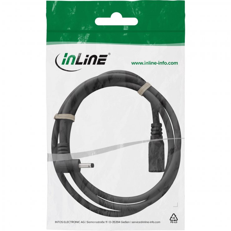 Imagine Cablu prelungitor alimentare DC 3.5x1.35mm M-T drept/unghi 0.2m Negru, InLine IL26906P