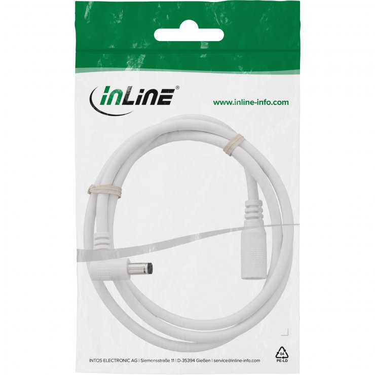 Imagine Cablu prelungitor alimentare DC 5.5x2.1mm M-T drept/unghi 0.5m Alb, InLine IL26955M
