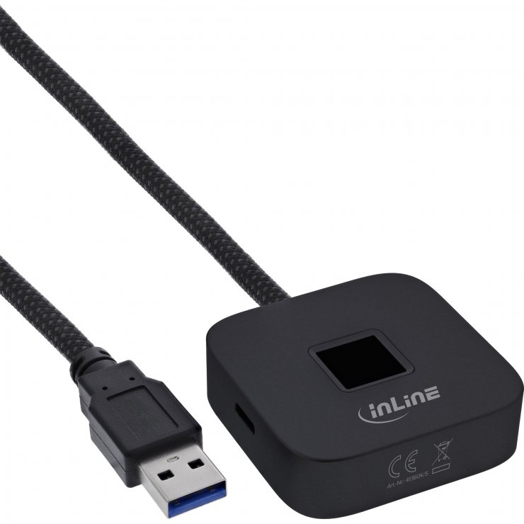 Imagine Cititor amprenta USB-A + HUB USB-A + USB type C 1.5m Negru, InLine IL41360S