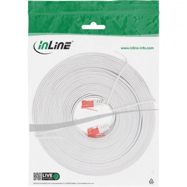 Imagine Cablu de retea RJ45 flat Cat.6 UTP 15m Alb, InLine IL71615W