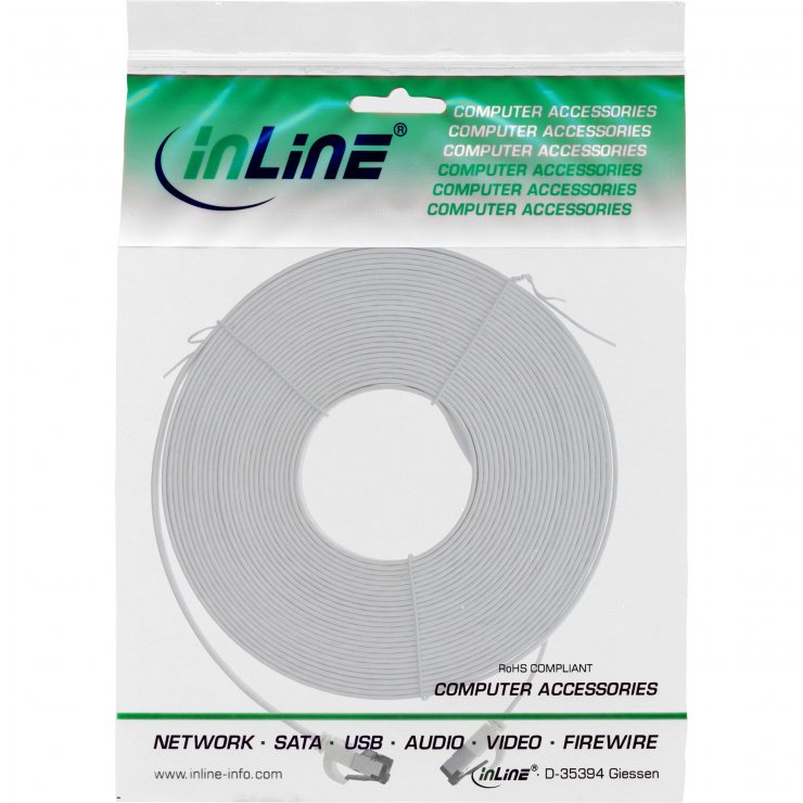 Imagine Cablu de retea RJ45 flat Cat.6A FTP LSOH TPE 15m Alb, InLine IL75715W