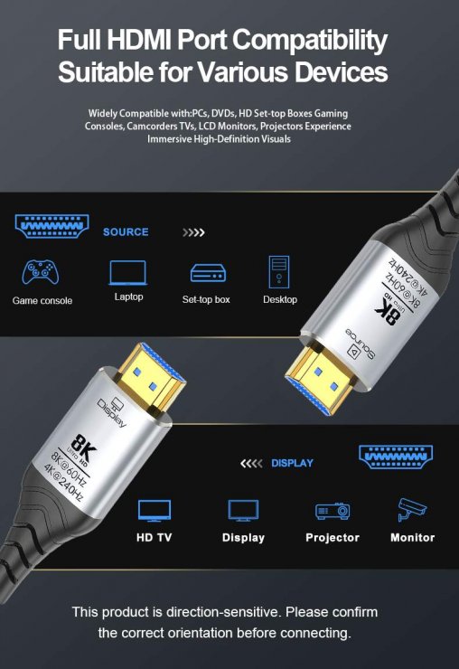 Imagine Cablu Ultra High Speed HDMI AOC 8K60Hz/4K240Hz brodat 10m Negru, kphdm21c10
