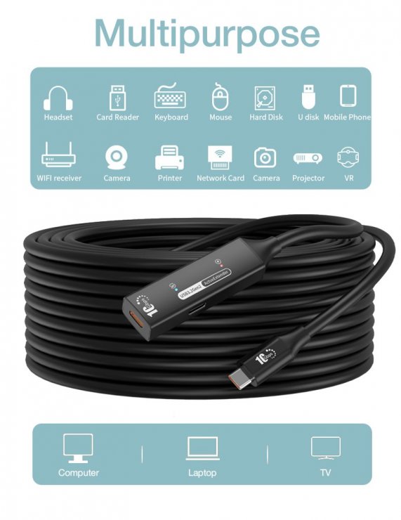 Imagine Cablu prelungitor USB type C 10Gbps activ M-T 7m, ku31rep7bl