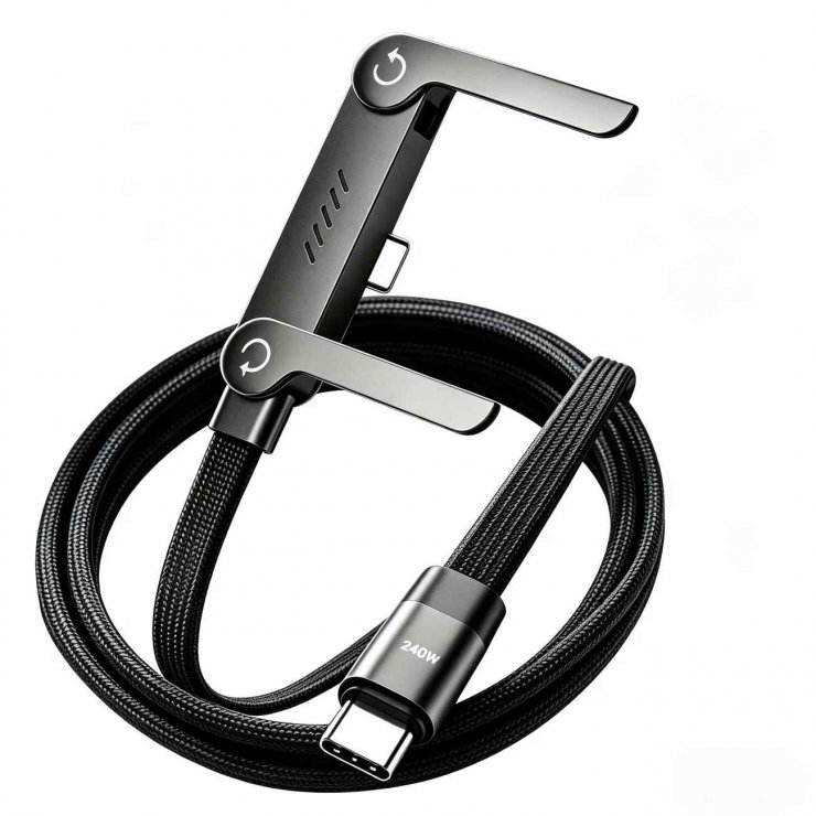Imagine Cablu USB type C 240W T-T cu stand 1.5m brodat Negru, ku31ta015