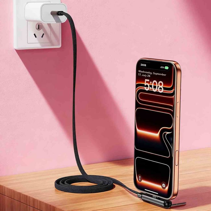 Imagine Cablu USB type C 240W T-T cu stand 1.5m brodat Negru, ku31ta015
