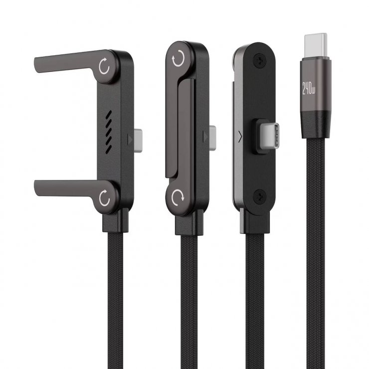 Imagine Cablu USB type C 240W T-T cu stand 1.5m brodat Negru, ku31ta015