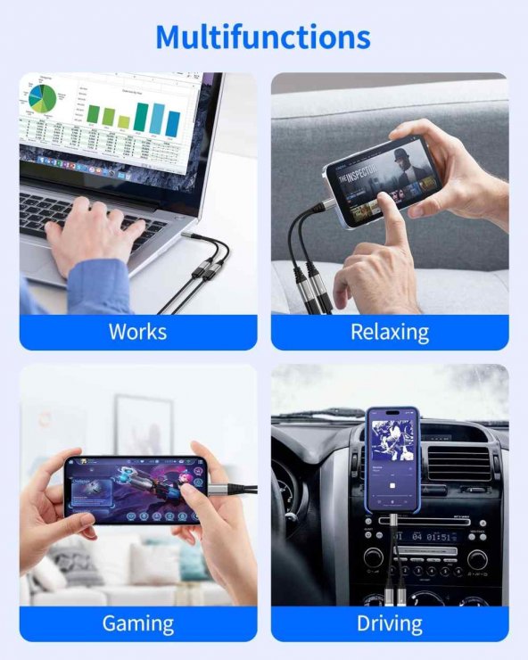Imagine Splitter USB type C la 2 x USB type C incarcare + audio T-M DAC, ku31zvuk06