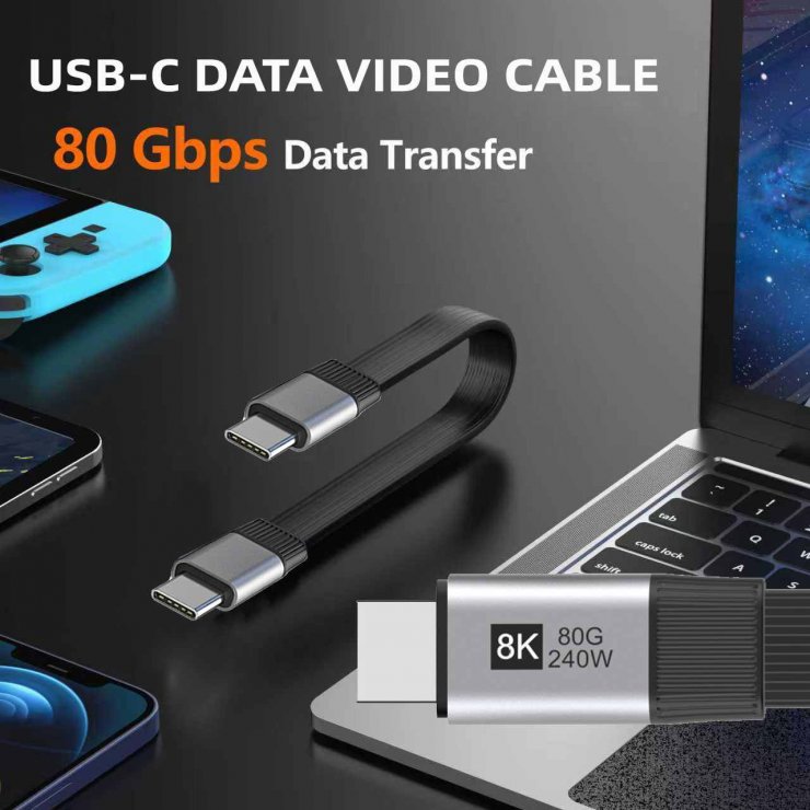 Imagine Cablu USB4 type C flat 8K60Hz 240W T-T 0.13m Negru, ku4fa1