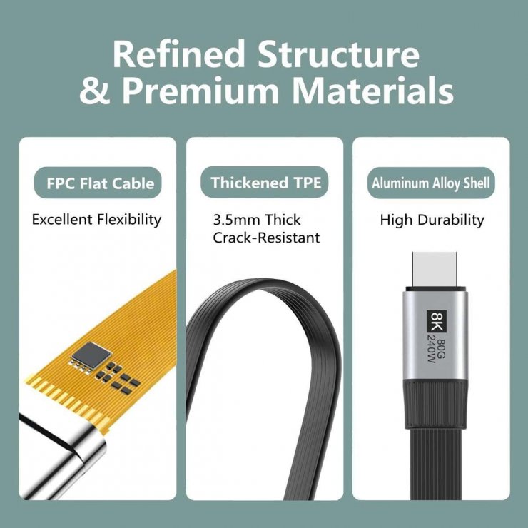 Imagine Cablu USB4 type C flat 8K60Hz 240W T-T 0.13m Negru, ku4fa1