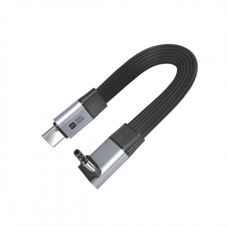 Imagine Cablu USB4 type C flat 8K60Hz 240W drept/unghi T-T 0.13m Negru, ku4fa3