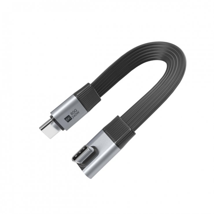 Imagine Cablu USB4 type C flat 8K60Hz 240W drept/unghi T-T 0.13m Negru, ku4fa4