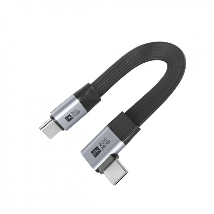 Imagine Cablu USB4 type C flat 8K60Hz 240W drept/unghi T-T 0.13m Negru, ku4fa5