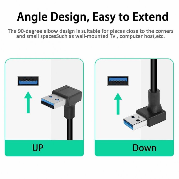 Imagine Cablu USB 3.2-A la USB type C T-T unghi/unghi 90 grade 0.2m Negru, kur31-45