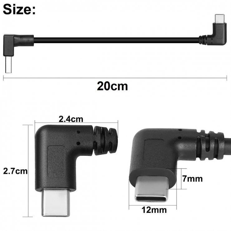 Imagine Cablu USB 3.2-A la USB type C T-T unghi/unghi 90 grade 0.2m Negru, kur31-45
