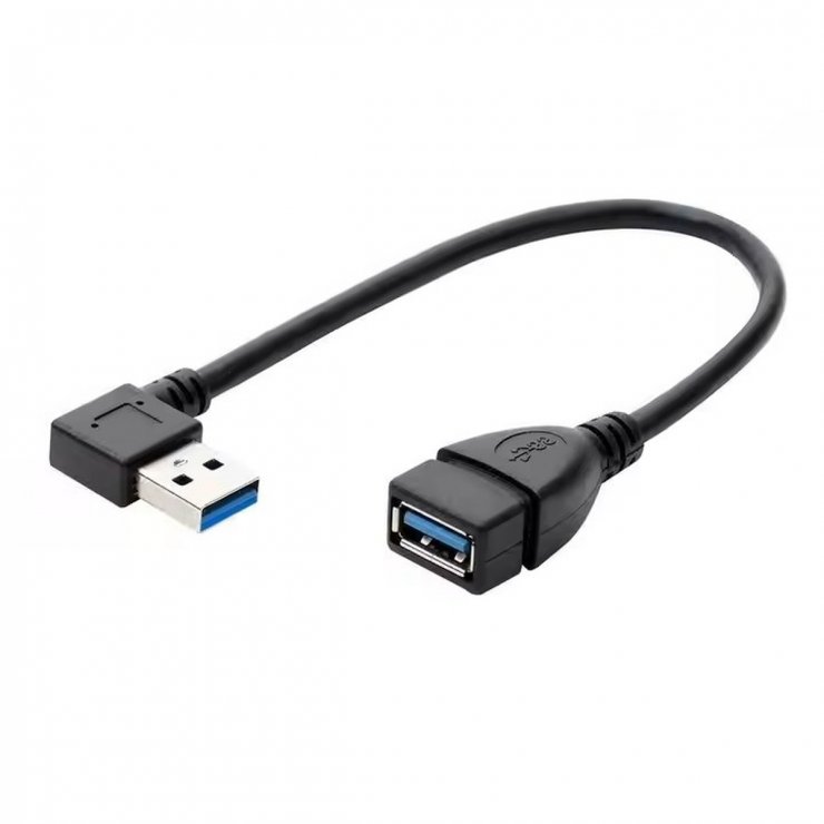 Imagine Cablu prelungitor USB 3.2-A T-M unghi/drept 0.2m Negru, kur31-46