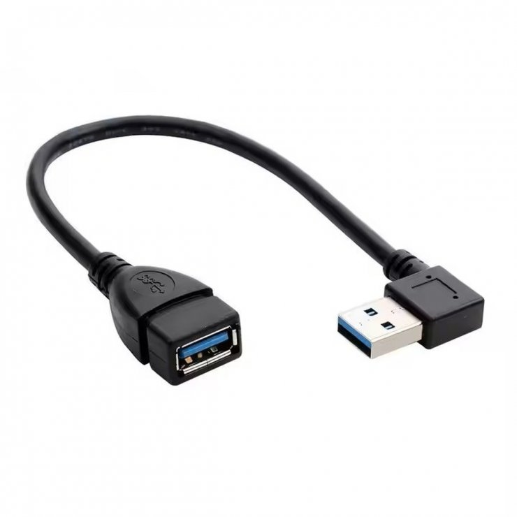 Imagine Cablu prelungitor USB 3.2-A T-M unghi/drept 0.2m Negru, kur31-46