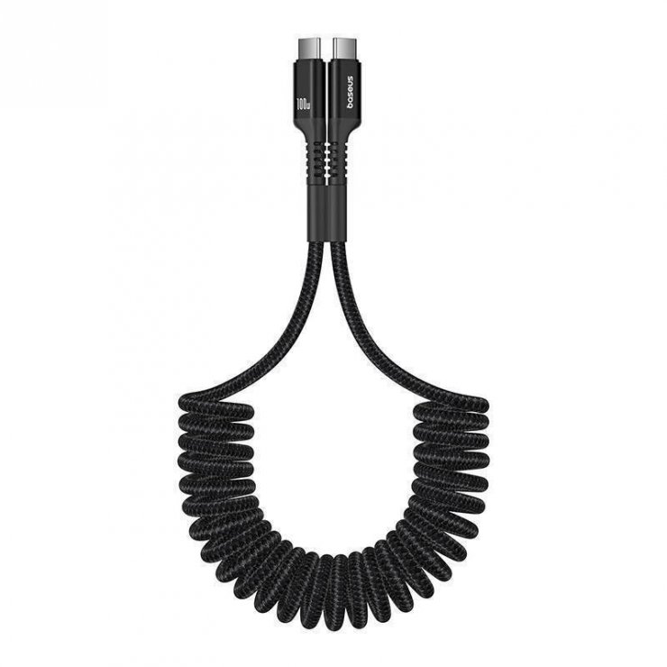 Imagine Cablu spiralat USB type C 2.0 100W Fish-eye T-T 1m Negru brodat, Baseus
