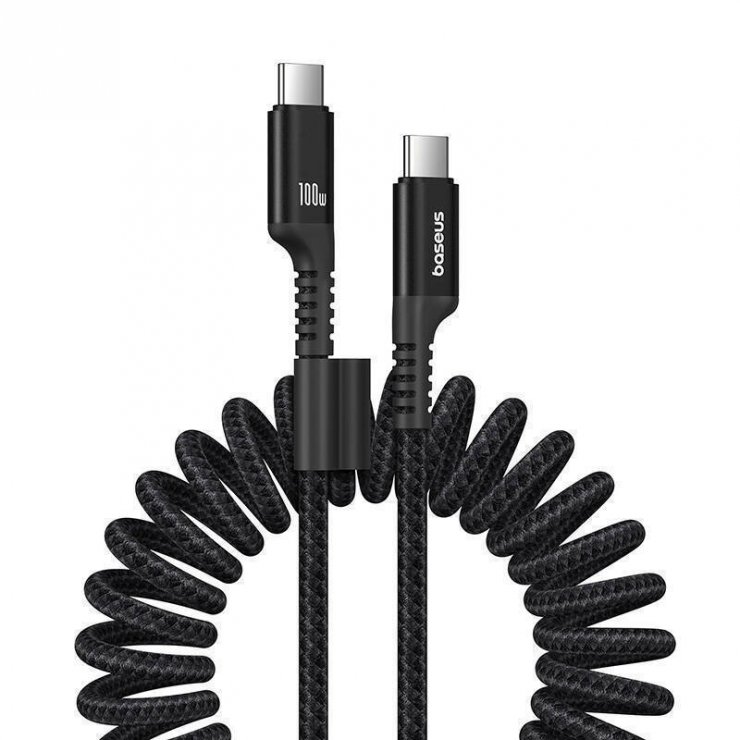 Imagine Cablu spiralat USB type C 2.0 100W Fish-eye T-T 1m Negru brodat, Baseus