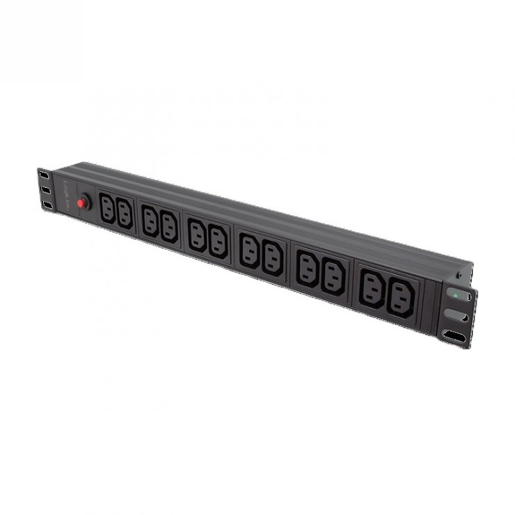 Imagine Prelungitor PDU 19" 1U IEC C14 la 12 x C13 1.8m Negru, Logilink PDU12A1