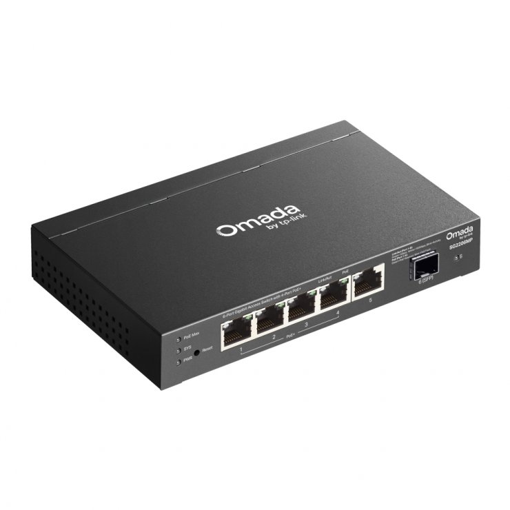 Imagine Switch Omada Access 6 porturi Gigabit (din care 4 x PoE+ si 1 x SFP), TP-LINK SG2206MP