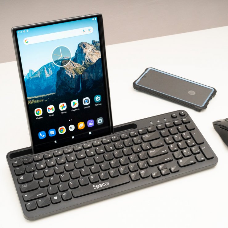 Imagine Tastatura wireless low profile keycap/ suport telefon Negru, Spacer SPKB-WS-04