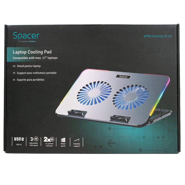 Imagine Stand notebook 17" Gaming 2 x 125mm LED, Spacer SPNS-Gaming-2F-02