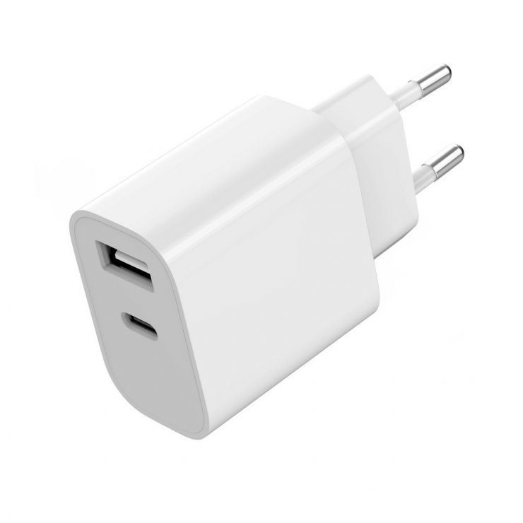 Imagine Incarcator priza 1 x USB-A + 1 x USB type C 2.4A Alb, Gembird TA-UC-2AC12-01