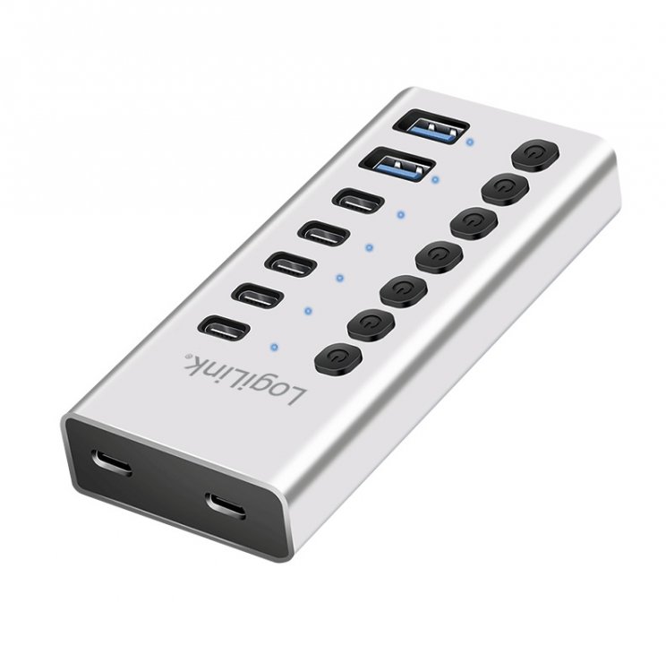 Imagine HUB USB-A/type C 3.2 la 5 x USB type C + 2 x USB-A cu switch ON/OFF Aluminiu, Logilink UA0447
