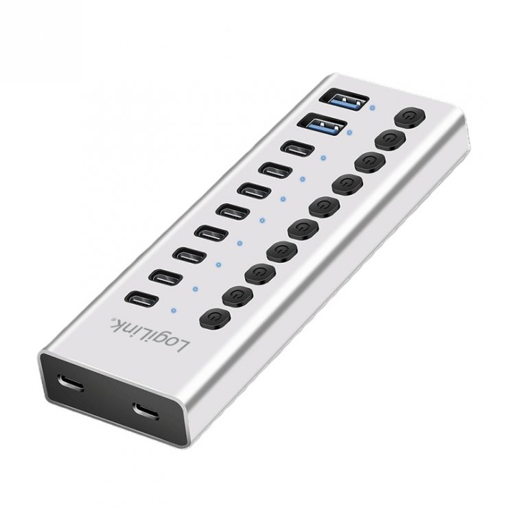 Imagine HUB USB-A/type C 3.2 la 8 x USB type C + 2 x USB-A cu switch ON/OFF Aluminiu, Logilink UA0448