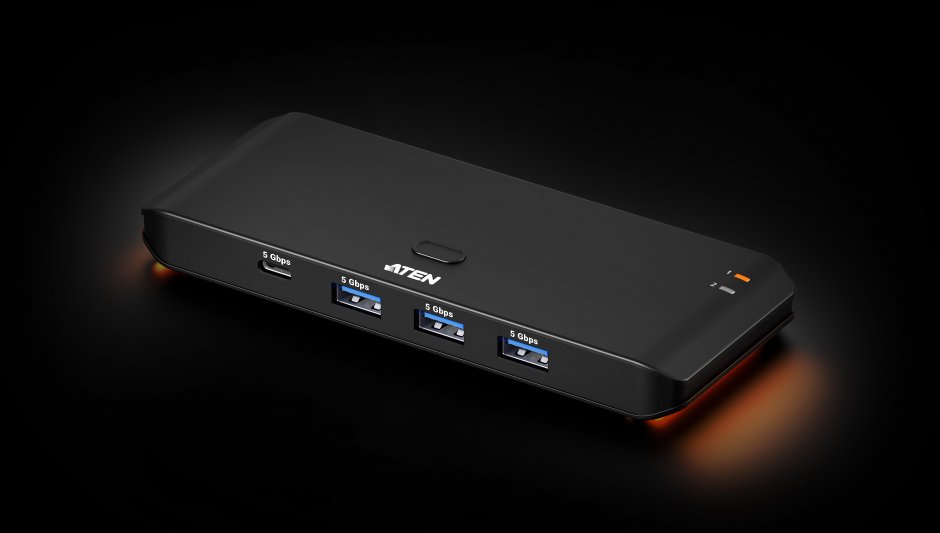 Imagine Sharing switch 2 x 4 USB 3.2 Gen1 (Host Type: A+C) cu alimentare USB-C, ATEN US5324