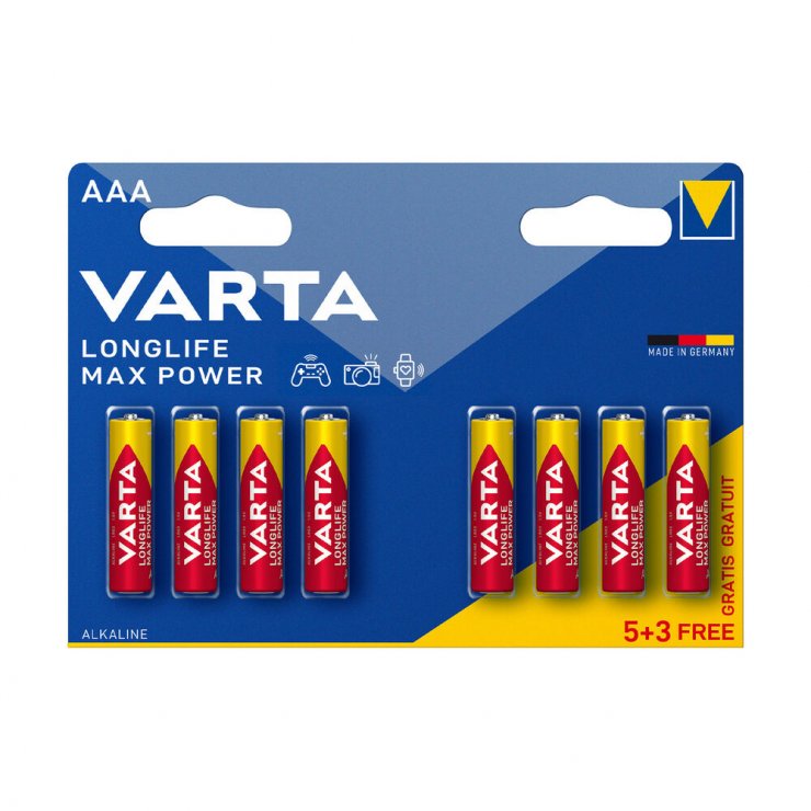 Imagine Set 8 buc baterie AAA/R3 Longlife Max power, Varta