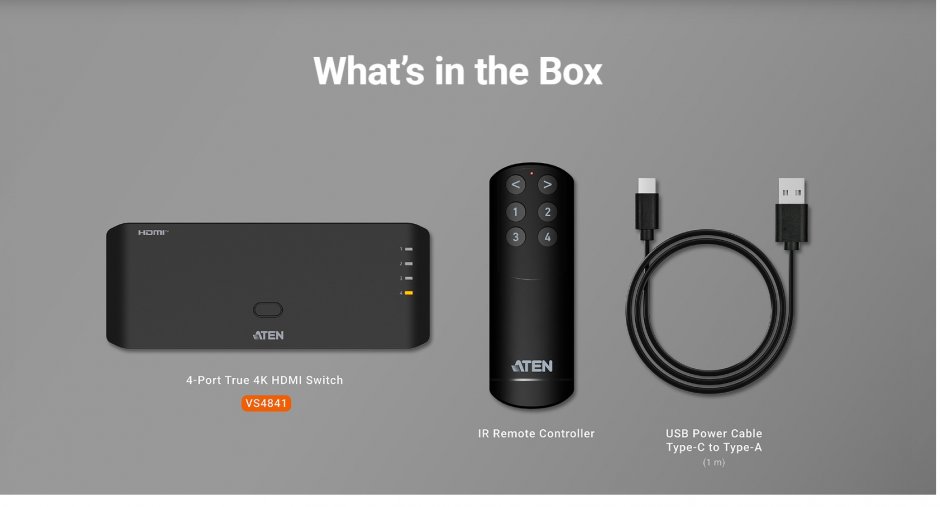 Imagine Switch True 4K60Hz HDMI 4 porturi alimentare USB-C, ATEN VS4841