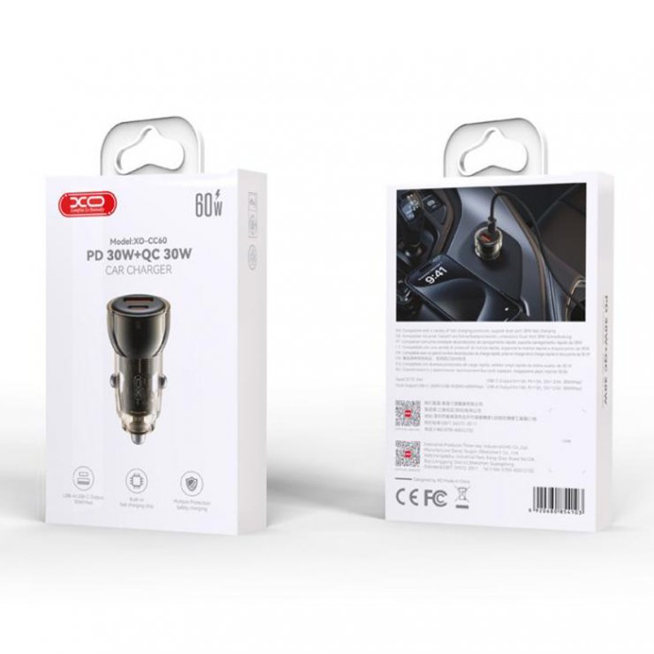 Imagine Incarcator auto USB-A + USB-C 60W Maro, XO CC60